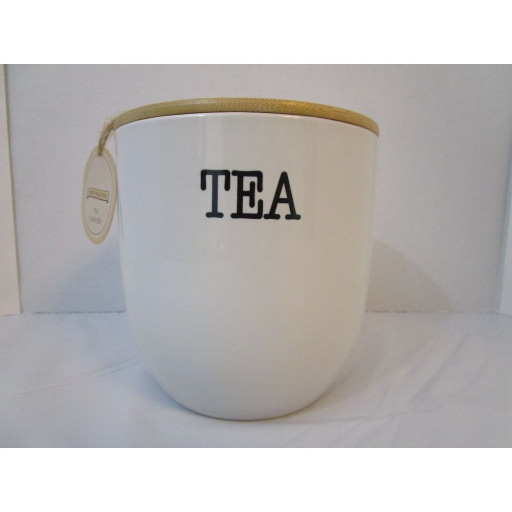 Prep Collection Ceramic Farmhouse Bamboo Lid White Tea Canister 61 oz. NWT